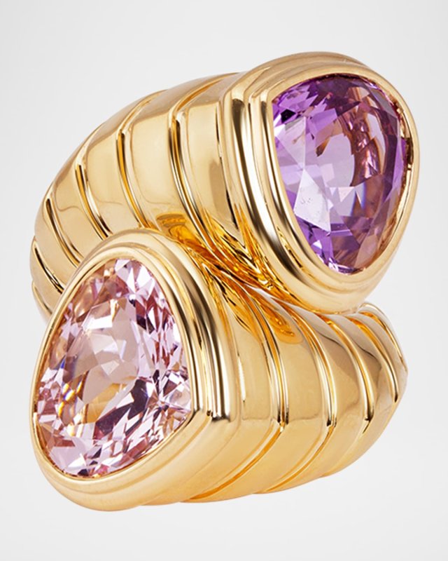 Toi & Moi 18K Yellow Gold Amethyst & Morganite Ring, Size